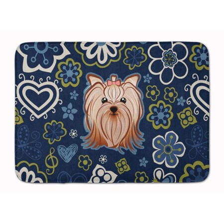 Carolines Treasures Blue Flowers Yorkie Yorkishire Terrier Machine Washable Memory Foam Mat BB5055RUG